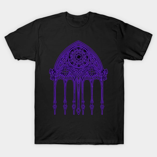 Purple Gothic Cathedral Window T-Shirt by NightmareCraftStudio